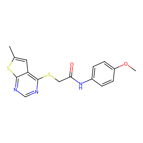 N-(4-methoxyphenyl)-2-(6-methylthieno[2,3-d]pyrimidin-4-yl)sulfanylacetamide structure