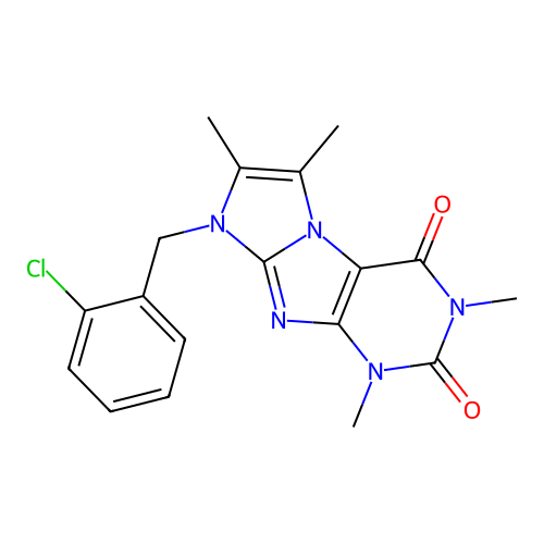 8-(2-chlorobenzyl)-1,3,6,7-tetramethyl-1H-imidazo[2,1-f]purine-2,4(3H,8H)-dione structure