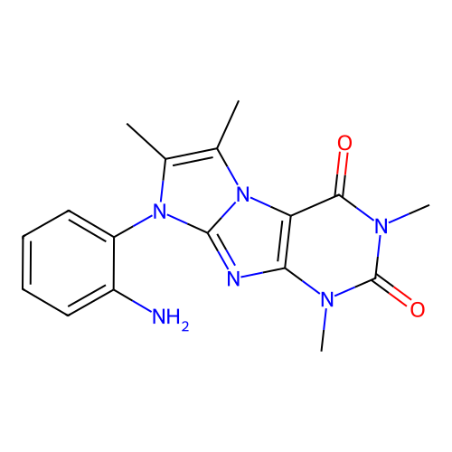 8-(2-aminophenyl)-1,3,6,7-tetramethyl-1H-imidazo[2,1-f]purine-2,4(3H,8H)-dione structure