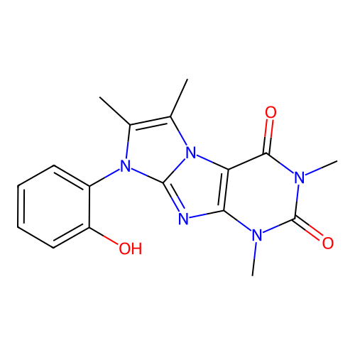 8-(2-hydroxyphenyl)-1,3,6,7-tetramethyl-1H-imidazo[2,1-f]purine-2,4(3H,8H)-dione structure