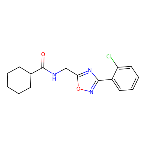 N-[[3-(2-chlorophenyl)-1,2,4-oxadiazol-5-yl]methyl]cyclohexanecarboxamide structure