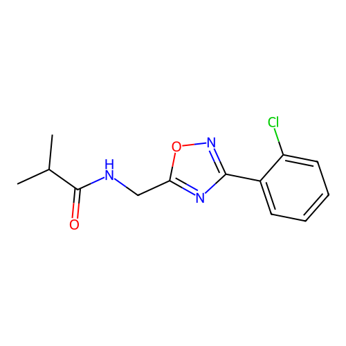 N-[[3-(2-chlorophenyl)-1,2,4-oxadiazol-5-yl]methyl]-2-methylpropanamide structure