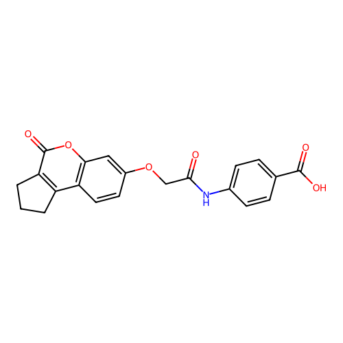 4-[2-({4-oxo-1H,2H,3H,4H-cyclopenta[c]chromen-7-yl}oxy)acetamido]benzoic acid structure