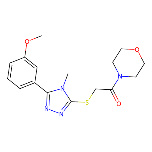 2-[[5-(3-methoxyphenyl)-4-methyl-1,2,4-triazol-3-yl]sulfanyl]-1-morpholin-4-ylethanone structure