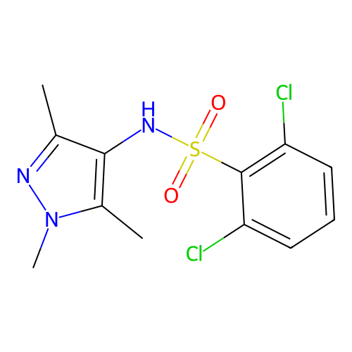 2,6-dichloro-N-(trimethyl-1H-pyrazol-4-yl)benzene-1-sulfonamide structure