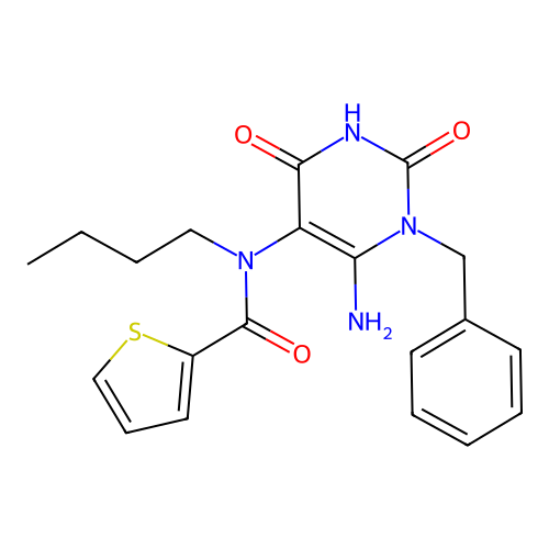 N-(6-amino-1-benzyl-2,4-dioxopyrimidin-5-yl)-N-butylthiophene-2-carboxamide structure