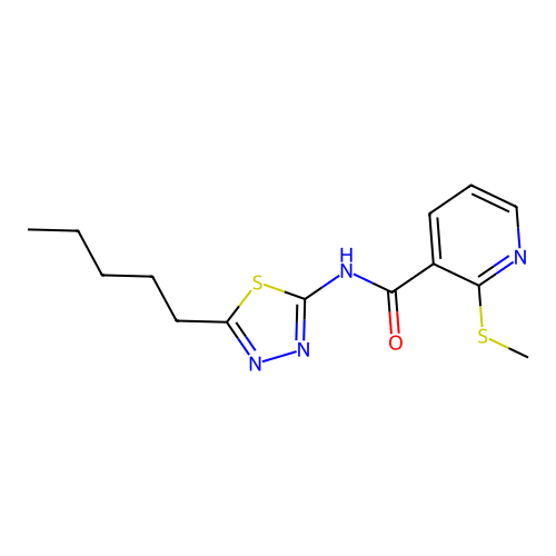 2-(methylsulfanyl)-N-(5-pentyl-1,3,4-thiadiazol-2-yl)pyridine-3-carboxamide structure