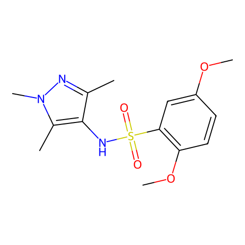 2,5-dimethoxy-N-(1,3,5-trimethyl-1H-pyrazol-4-yl)benzene-1-sulfonamide structure