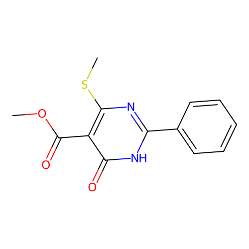 Methyl 4-(methylsulfanyl)-6-oxo-2-phenyl-1,6-dihydropyrimidine-5-carboxylate structure