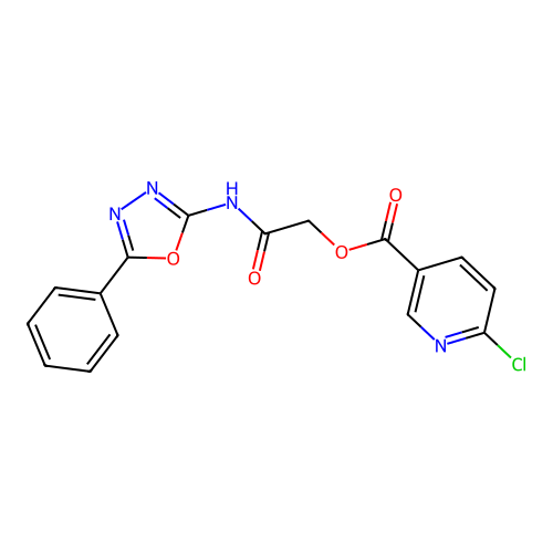 [2-oxo-2-[(5-phenyl-1,3,4-oxadiazol-2-yl)amino]ethyl] 6-chloropyridine-3-carboxylate structure