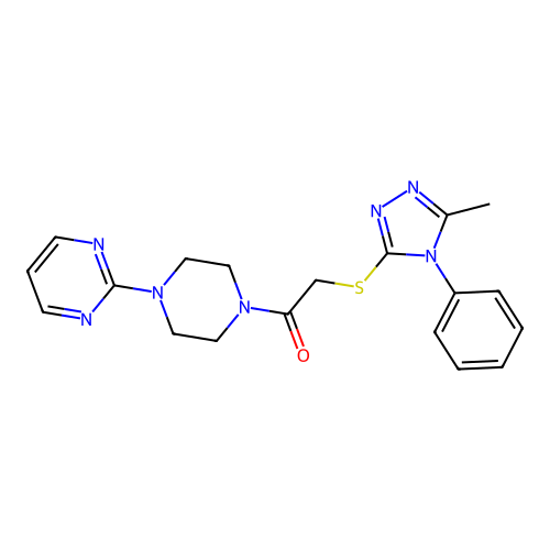 2-[(5-methyl-4-phenyl-4H-1,2,4-triazol-3-yl)sulfanyl]-1-[4-(pyrimidin-2-yl)piperazin-1-yl]ethan-1-one structure