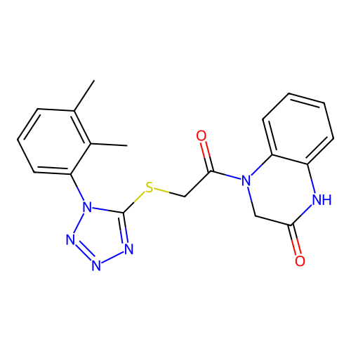 4-{2-[1-(2,3-dimethylphenyl)-1,2,3,4-tetraazol-5-ylthio]acetyl}-1,3,4-trihydro quinoxalin-2-one structure