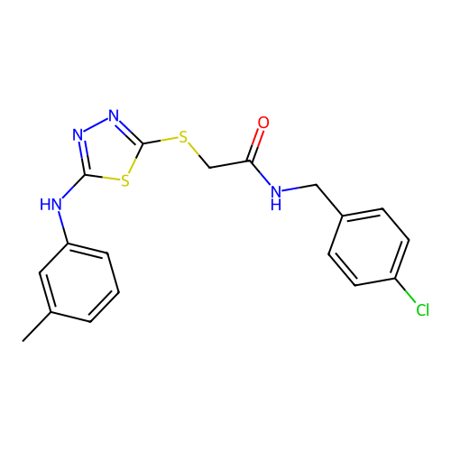 N-[(4-chlorophenyl)methyl]-2-({5-[(3-methylphenyl)amino]-1,3,4-thiadiazol-2-yl}sulfanyl)acetamide structure