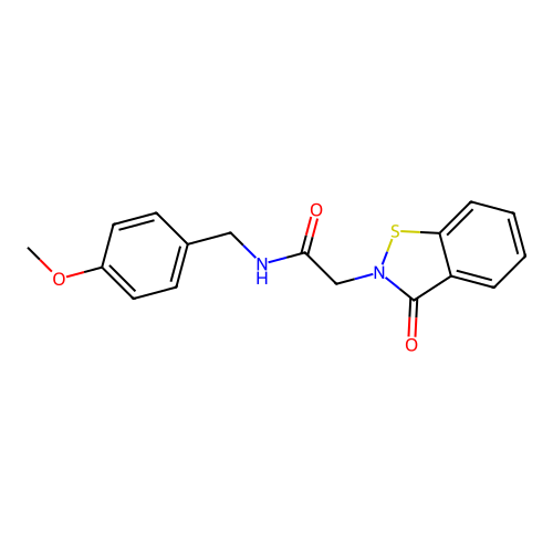 N-(4-methoxybenzyl)-2-(3-oxo-1,2-benzothiazol-2(3H)-yl)acetamide structure