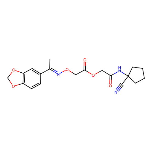 [2-[(1-Cyanocyclopentyl)amino]-2-oxoethyl] 2-[(E)-1-(1,3-benzodioxol-5-yl)ethylideneamino]oxyacetate structure