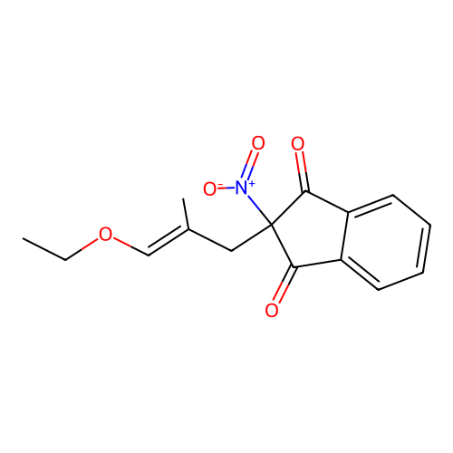 1H-Indene-1,3(2H)-dione, 2-(3-ethoxy-2-methyl-2-propenyl)-2-nitro- structure