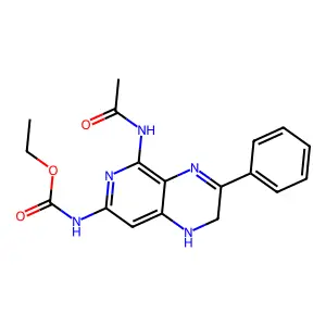 Ethyl (5-(acetylamino)-1,2-dihydro-3-phenylpyrido(3,4-b)pyrazin-7-yl)carbamate structure