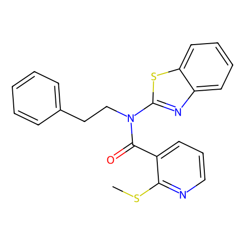 N-(1,3-benzothiazol-2-yl)-2-(methylsulfanyl)-N-(2-phenylethyl)pyridine-3-carboxamide structure