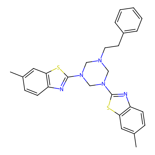 2,2'-(5-Phenethyl-1,3,5-triazinane-1,3-diyl)bis(6-methylbenzo[d]thiazole) structure