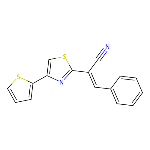 (2E)-3-phenyl-2-[4-(thiophen-2-yl)-1,3-thiazol-2-yl]prop-2-enenitrile structure