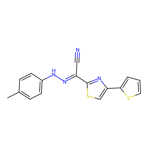 (2E)-N-(4-methylanilino)-4-thiophen-2-yl-1,3-thiazole-2-carboximidoyl cyanide structure