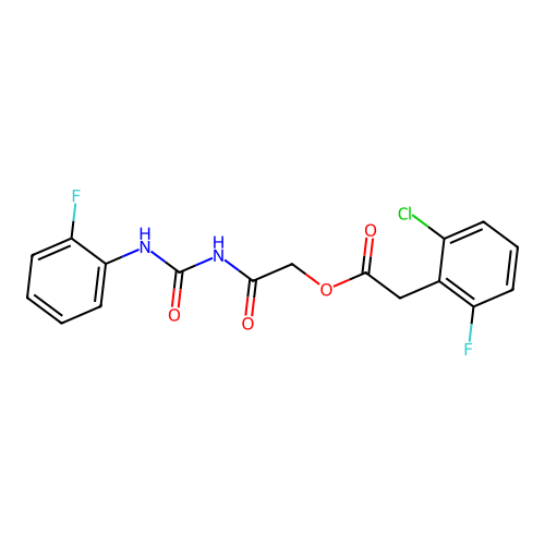 [2-[(2-fluorophenyl)carbamoylamino]-2-oxoethyl] 2-(2-chloro-6-fluorophenyl)acetate structure