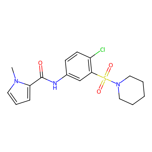 N-(4-chloro-3-piperidin-1-ylsulfonylphenyl)-1-methylpyrrole-2-carboxamide structure