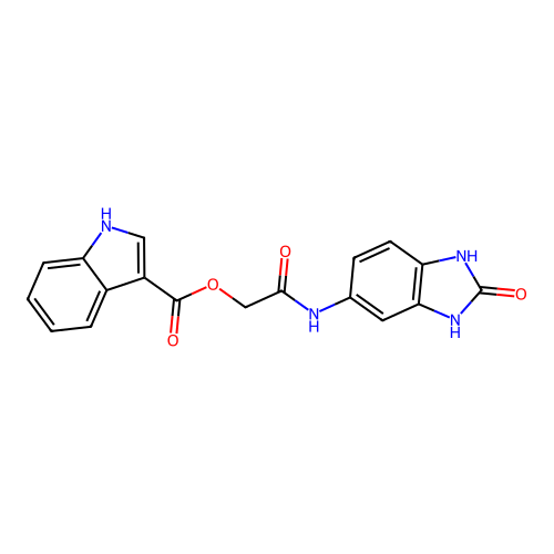 [(2-oxo-2,3-dihydro-1H-1,3-benzodiazol-5-yl)carbamoyl]methyl 1H-indole-3-carboxylate structure