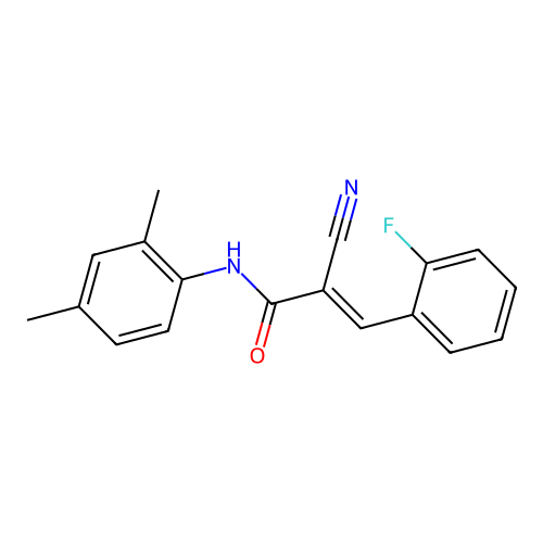 (E)-2-cyano-N-(2,4-dimethylphenyl)-3-(2-fluorophenyl)prop-2-enamide structure
