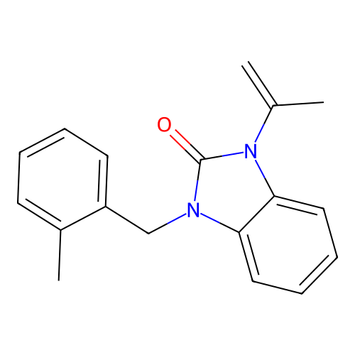 1-isopropenyl-3-(2-methylbenzyl)-1,3-dihydro-2H-benzimidazol-2-one structure