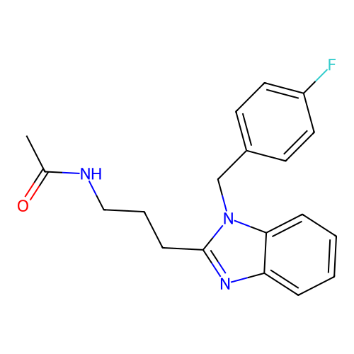 N-[3-[1-[(4-fluorophenyl)methyl]benzimidazol-2-yl]propyl]acetamide structure