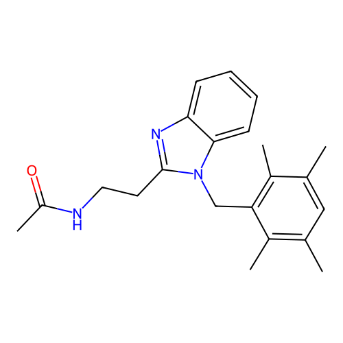 N-(2-{1-[(2,3,5,6-tetramethylphenyl)methyl]benzimidazol-2-yl}ethyl)acetamide structure