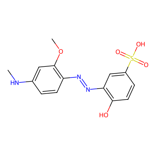 4-Hydroxy-3-((2-methoxy-4-(N-methylamino)phenyl)azo)benzenesulphonic acid structure
