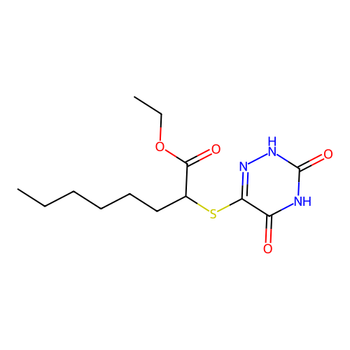 ethyl 2-[(3,5-dioxo-2H-1,2,4-triazin-6-yl)sulfanyl]octanoate structure