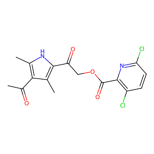 2-(4-acetyl-3,5-dimethyl-1H-pyrrol-2-yl)-2-oxoethyl 3,6-dichloropyridine-2-carboxylate structure