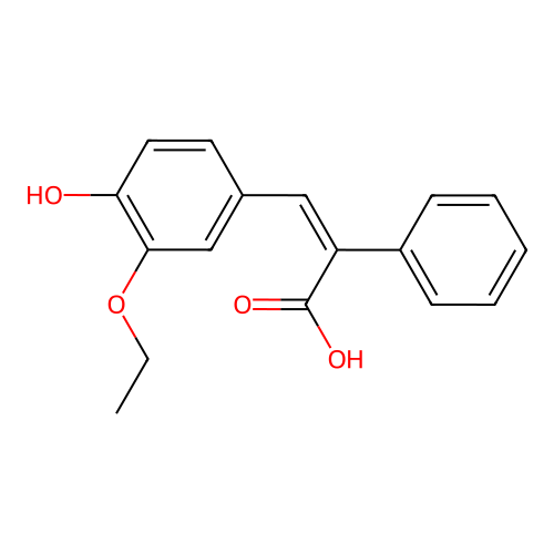 (2Z)-3-(3-ethoxy-4-hydroxyphenyl)-2-phenylacrylic acid structure