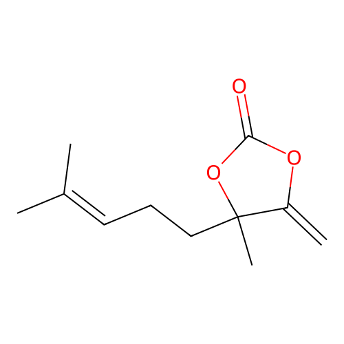 4-Methyl-5-methylene-4-(4-methylpent-3-en-1-yl)-1,3-dioxolan-2-one structure