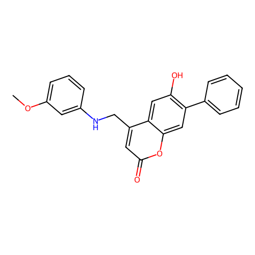6-Hydroxy-4-(((3-methoxyphenyl)amino)methyl)-7-phenyl-2H-chromen-2-one structure