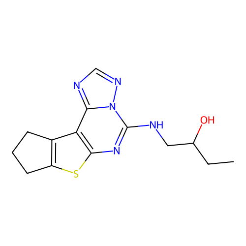 1-((9,10-dihydro-8H-cyclopenta[4,5]thieno[3,2-e][1,2,4]triazolo[1,5-c]pyrimidin-5-yl)amino)butan-2-ol structure
