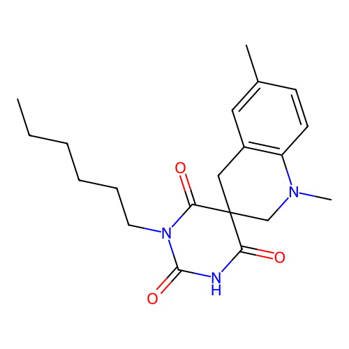 1-hexyl-1',6'-dimethylspiro[1,3-diazinane-5,3'-2,4-dihydroquinoline]-2,4,6-trione structure