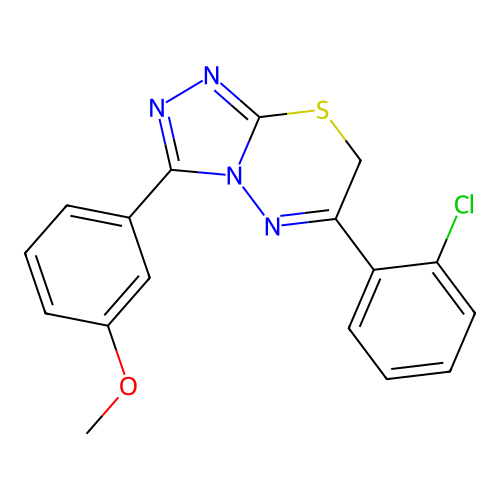 6-(2-chlorophenyl)-3-(3-methoxyphenyl)-7H-[1,2,4]triazolo[3,4-b][1,3,4]thiadiazine structure