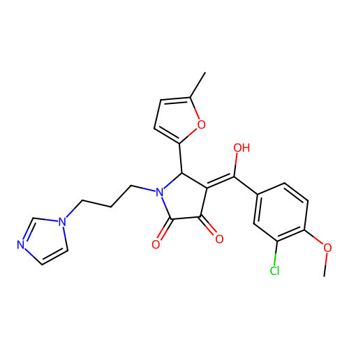 (4E)-4-[(3-chloro-4-methoxyphenyl)-hydroxymethylidene]-1-(3-imidazol-1-ylpropyl)-5-(5-methylfuran-2-yl)pyrrolidine-2,3-dione structure