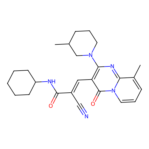 (2E)-2-cyano-N-cyclohexyl-3-[9-methyl-2-(3-methylpiperidin-1-yl)-4-oxo-4H-pyrido[1,2-a]pyrimidin-3-yl]prop-2-enamide structure