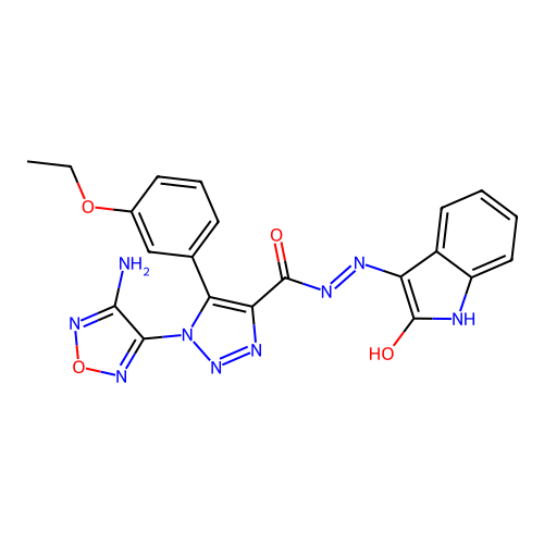 1-(4-amino-1,2,5-oxadiazol-3-yl)-5-(3-ethoxyphenyl)-N'-(2-oxoindol-3-yl)triazole-4-carbohydrazide structure