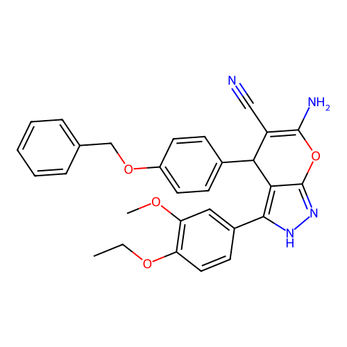 6-amino-3-(4-ethoxy-3-methoxyphenyl)-4-(4-phenylmethoxyphenyl)-2,4-dihydropyrano[2,3-c]pyrazole-5-carbonitrile structure