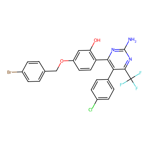 (6Z)-6-[2-amino-5-(4-chlorophenyl)-6-(trifluoromethyl)-1H-pyrimidin-4-ylidene]-3-[(4-bromophenyl)methoxy]cyclohexa-2,4-dien-1-one structure