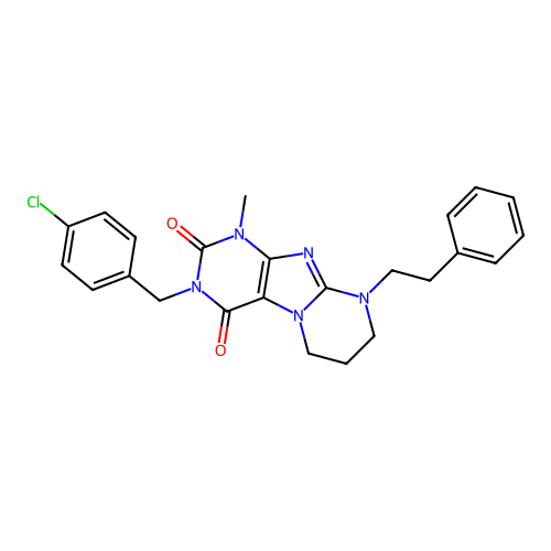 3-(4-chlorobenzyl)-1-methyl-9-phenethyl-6,7,8,9-tetrahydropyrimido[2,1-f]purine-2,4(1H,3H)-dione structure