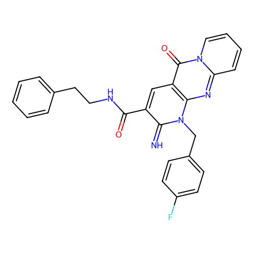 1-(4-fluorobenzyl)-2-imino-5-oxo-N-(2-phenylethyl)-1,5-dihydro-2H-dipyrido[1,2-a:2',3'-d]pyrimidine-3-carboxamide structure