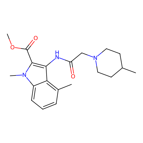 methyl 1,4-dimethyl-3-(2-(4-methylpiperidin-1-yl)acetamido)-1H-indole-2-carboxylate structure
