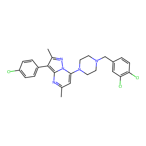 3-(4-chlorophenyl)-7-[4-(3,4-dichlorobenzyl)piperazin-1-yl]-2,5-dimethylpyrazolo[1,5-a]pyrimidine structure